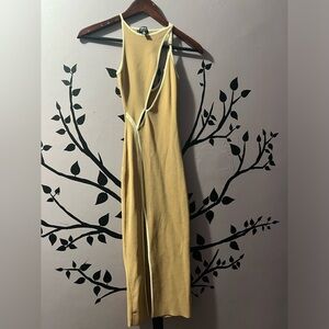 Hera Tank Body Con Dress Tan and Beige Cutouts and Slit Women’s Size Small